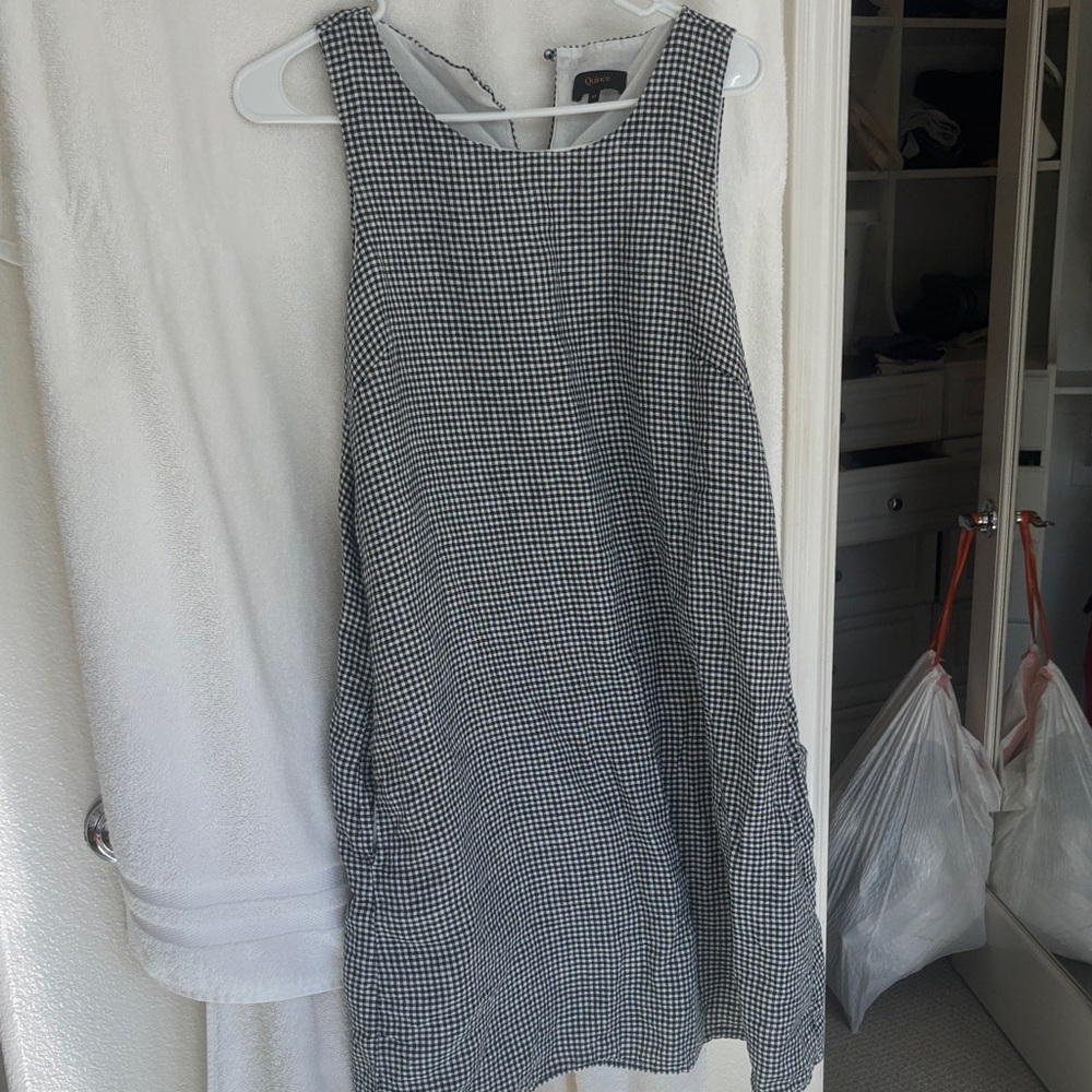 Quince Black and White Gingham Sleeveless Shift Dress